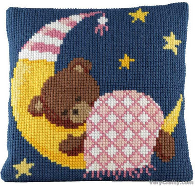Pako Bear In Moon Pink Cross Stitch Cushion Kit