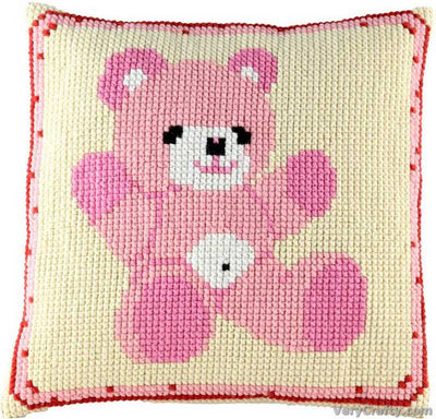 Pako Pink Teddy Cross Stitch Cushion Kit