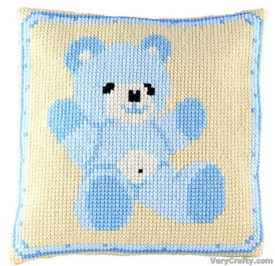 Pako Blue Teddy Cross Stitch Cushion Kit