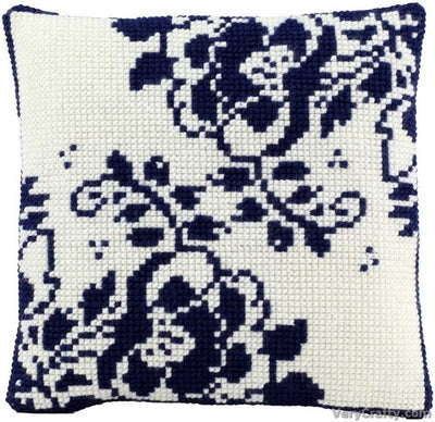 Pako Black/White Floral Cross Stitch Cushion Kit