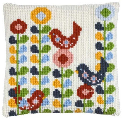 Pako Scandinavian Floral with Birds Cross Stitch Cushion Kit