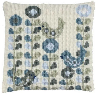 Pako Scandinavian Floral with Blue Birds Cross Stitch Cushion Kit