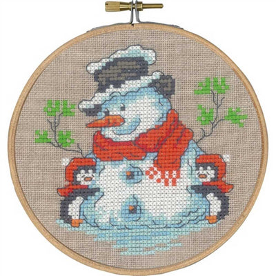 Penguins & Snowman Cross Stitch Kit - Permin