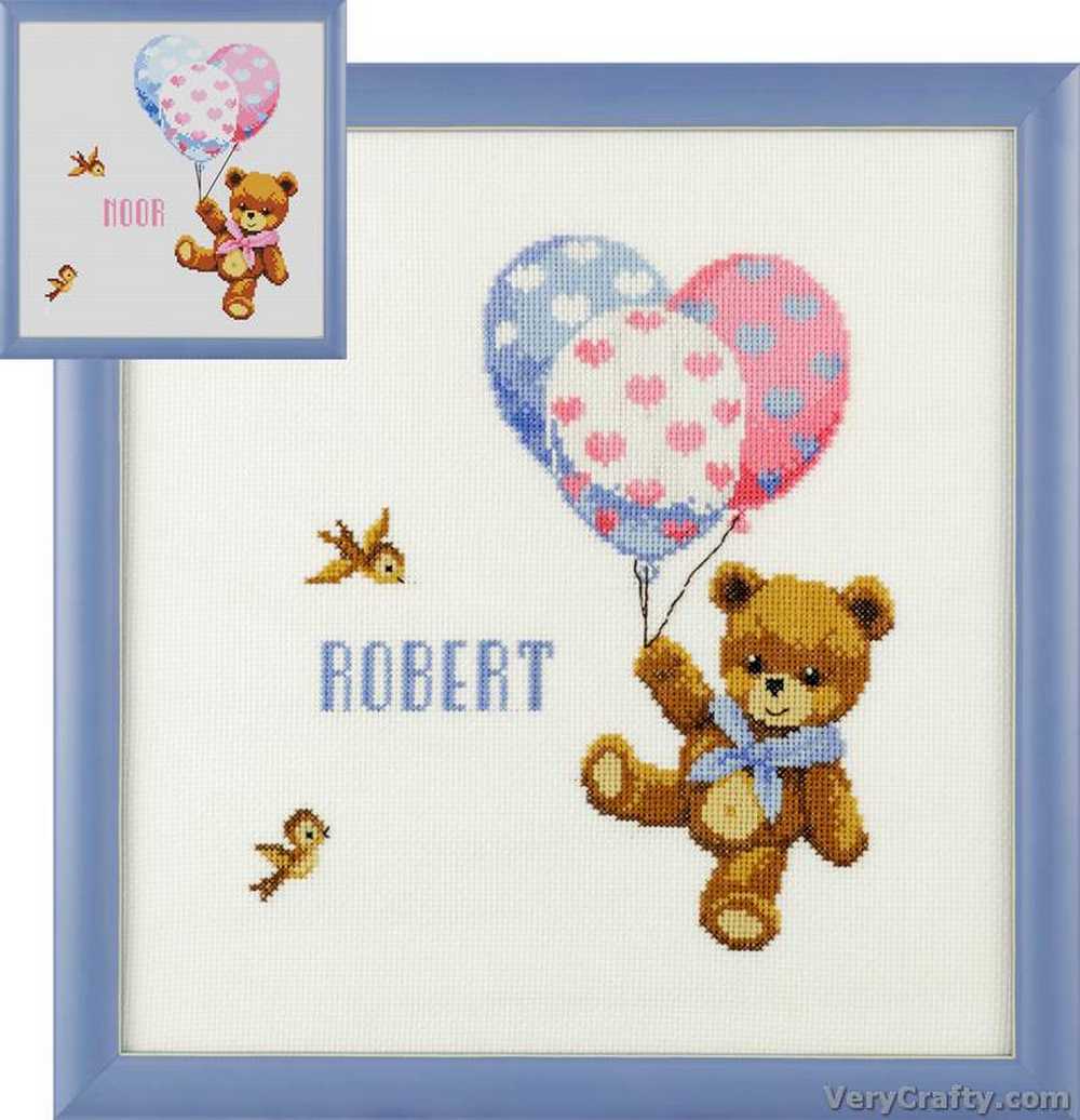 Pako Balloon Teddy  Birth Sampler  Cross Stitch Kit