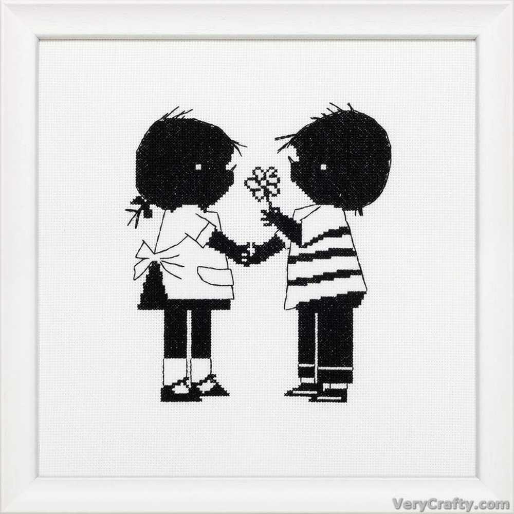 Pako Black And White Kids With Flower   Cross Stitch Kit