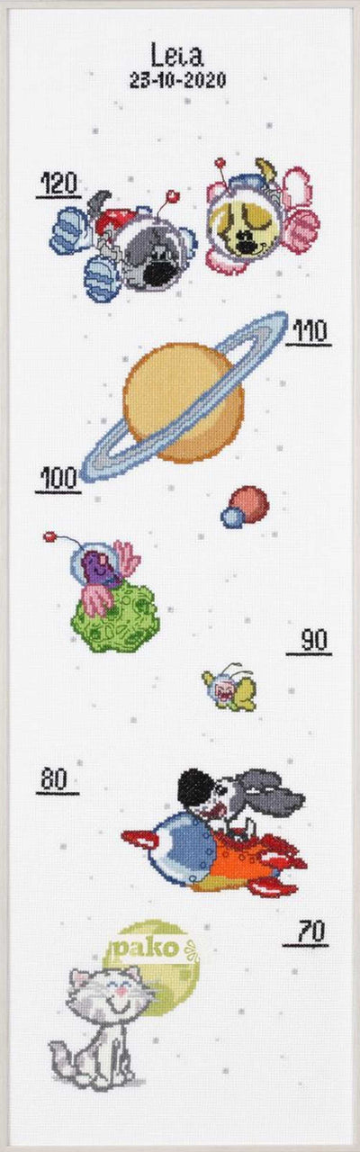 Pako -Dog and Cat in Space Height Chart  Cross Stitch Kit