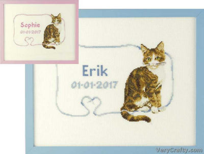 Pako Sitting Cat Birth Sampler  Cross Stitch Kit