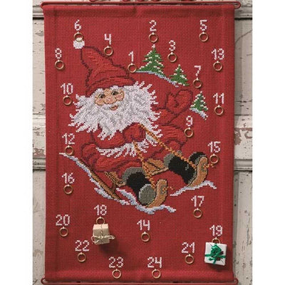 Santa Toboggan Advent Cross Stitch Kit - Permin