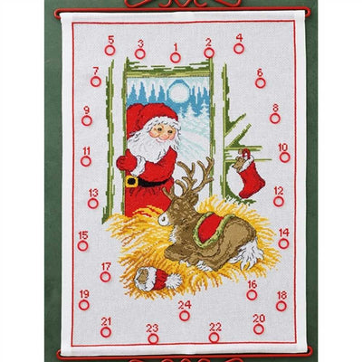 Reindeer & Santa Advent Cross Stitch Kit - Permin