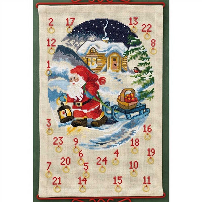 Santa with Apples Advent Cross Stitch Kit - Permin