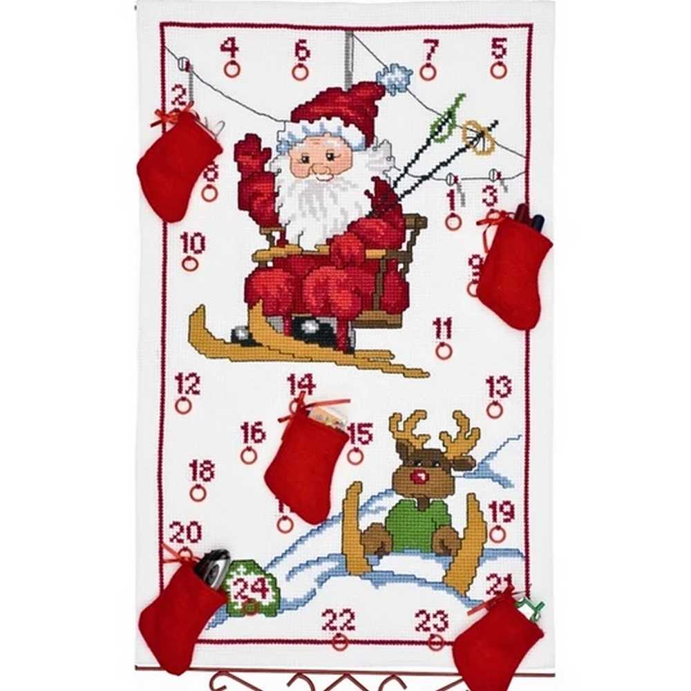 Santa Ski Lift Advent Cross Stitch Kit - Permin