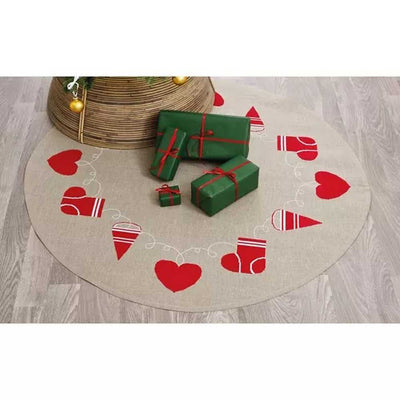 Heart & Stocking Christmas Tree Skirt Cross Stitch Kit - Permin