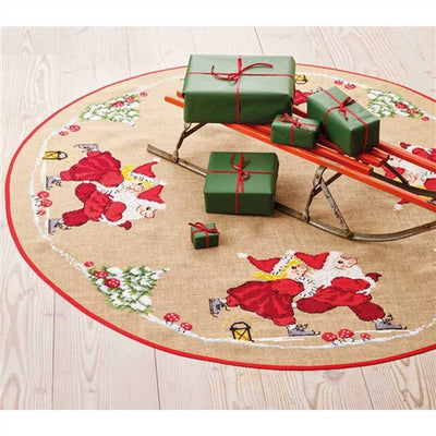 Santa Skating Christmas Tree Skirt Cross Stitch Kit - Permin