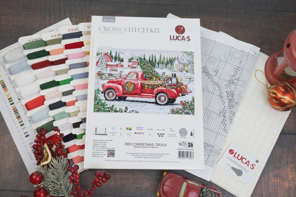 Red Christmas Truck Cross Stitch Kit ~ Luca S GOLD