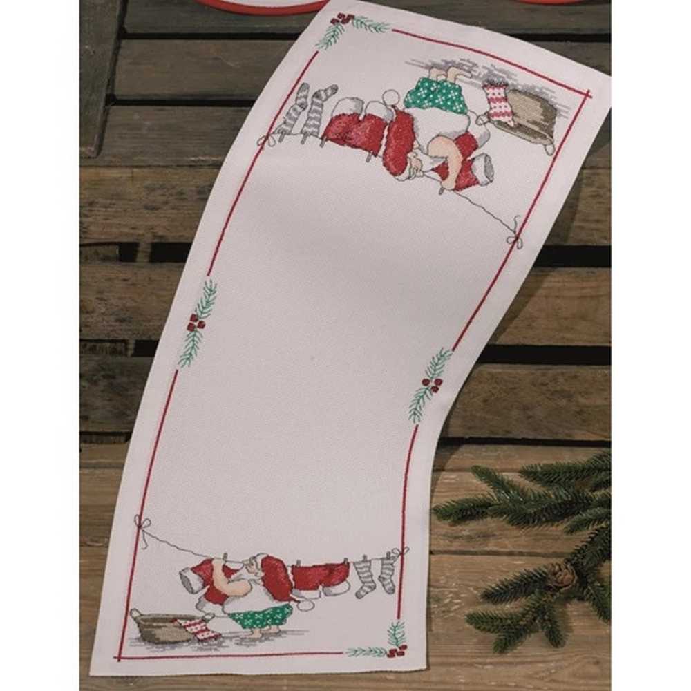 Santa's Washing Table Runner Cross Stitch Kit - Permin