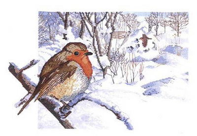 Robin in Winter Linen Cross Stitch Kit - Permin