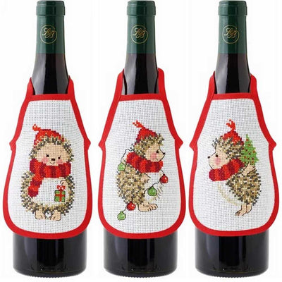 Christmas Hedgehog Wine Aprons Cross Stitch Kit - Permin