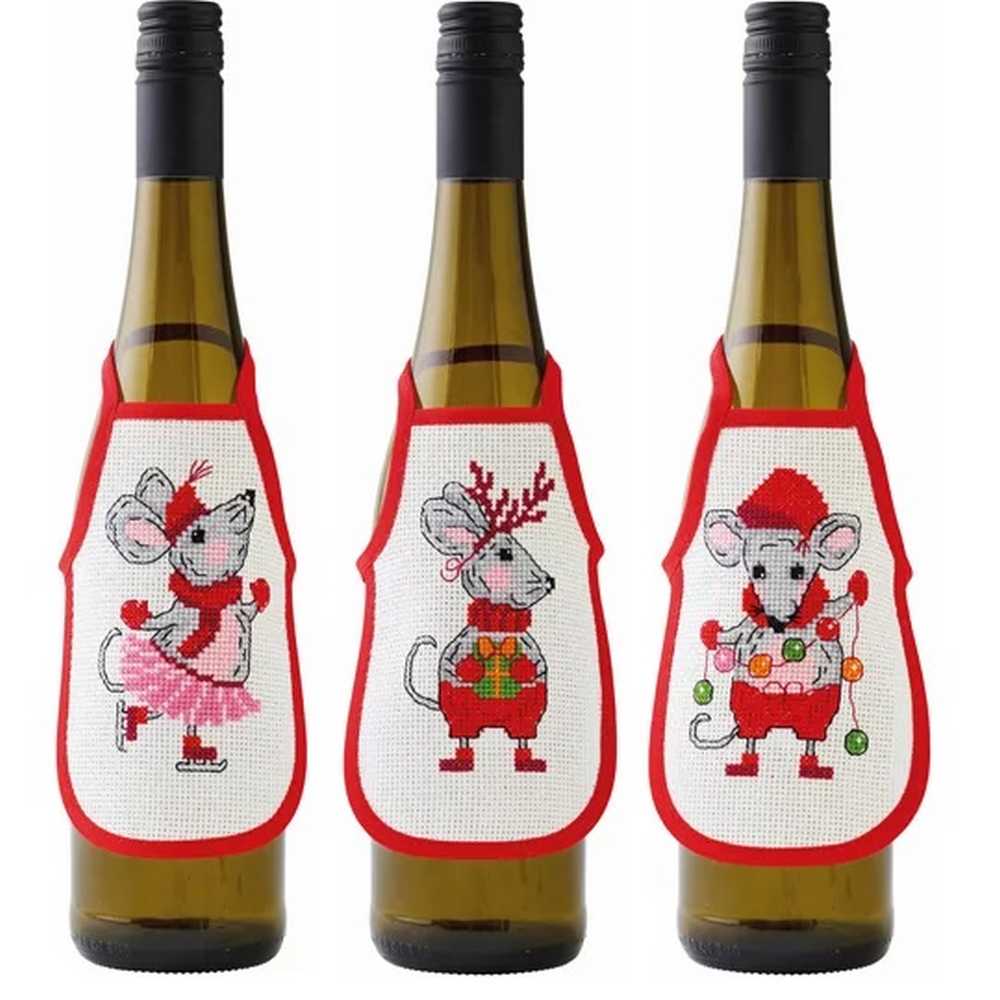 Christmas Mice Wine Aprons Cross Stitch Kit - Permin