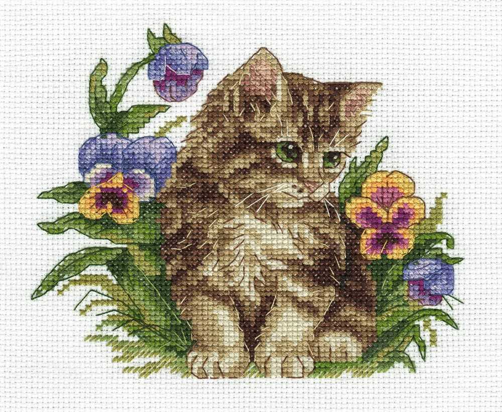 Kitten in Flowers Cross Stitch Kit ~ PANNA