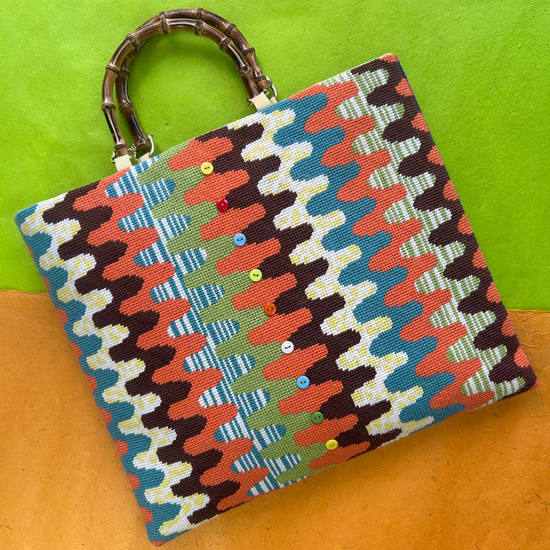 Orange Ric Rac Zig Zag Bag ~ Glorafilia Tapestry Needlepoint Kit