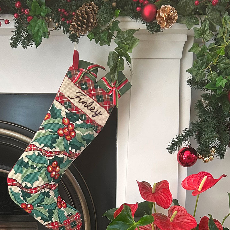 Holly & Tartan Christmas Stocking ~ Glorafilia Tapestry Needlepoint Kit