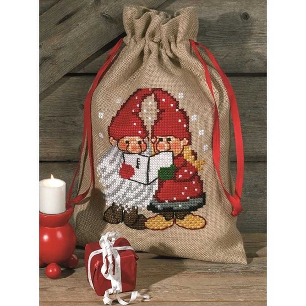 Santa & Snowman Bag Cross Stitch Kit - Permin