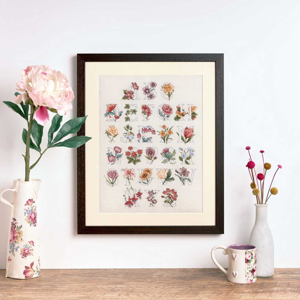 Alphabet Floral Linen Threads - Anchor Cross Stitch Kit