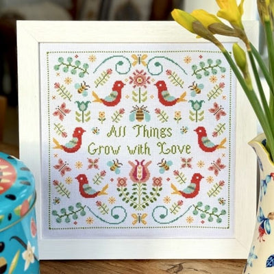 All Things Grow with Love Sampler Cross Stitch Kit Historical Sampler Co