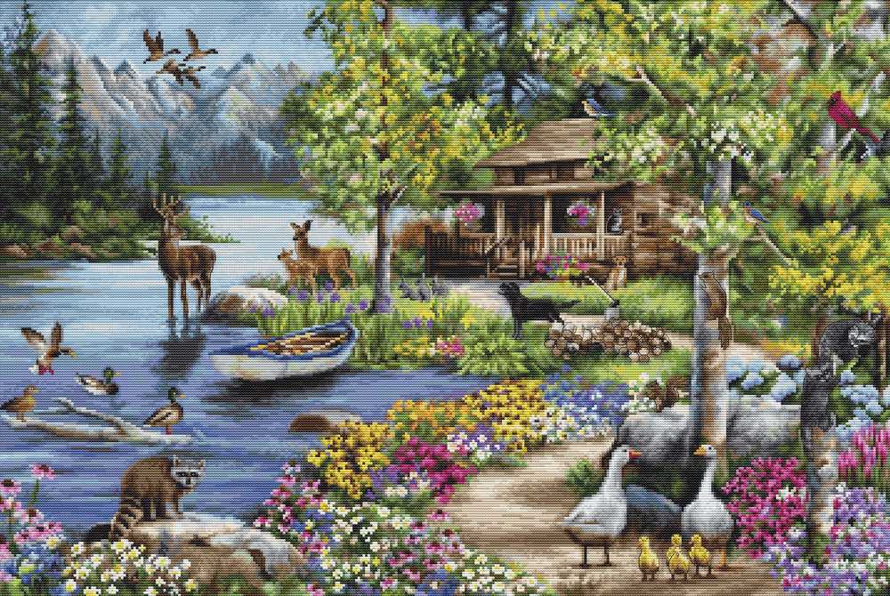 Cabin by the Lake ~Cross Stitch Kit ~ Luca S