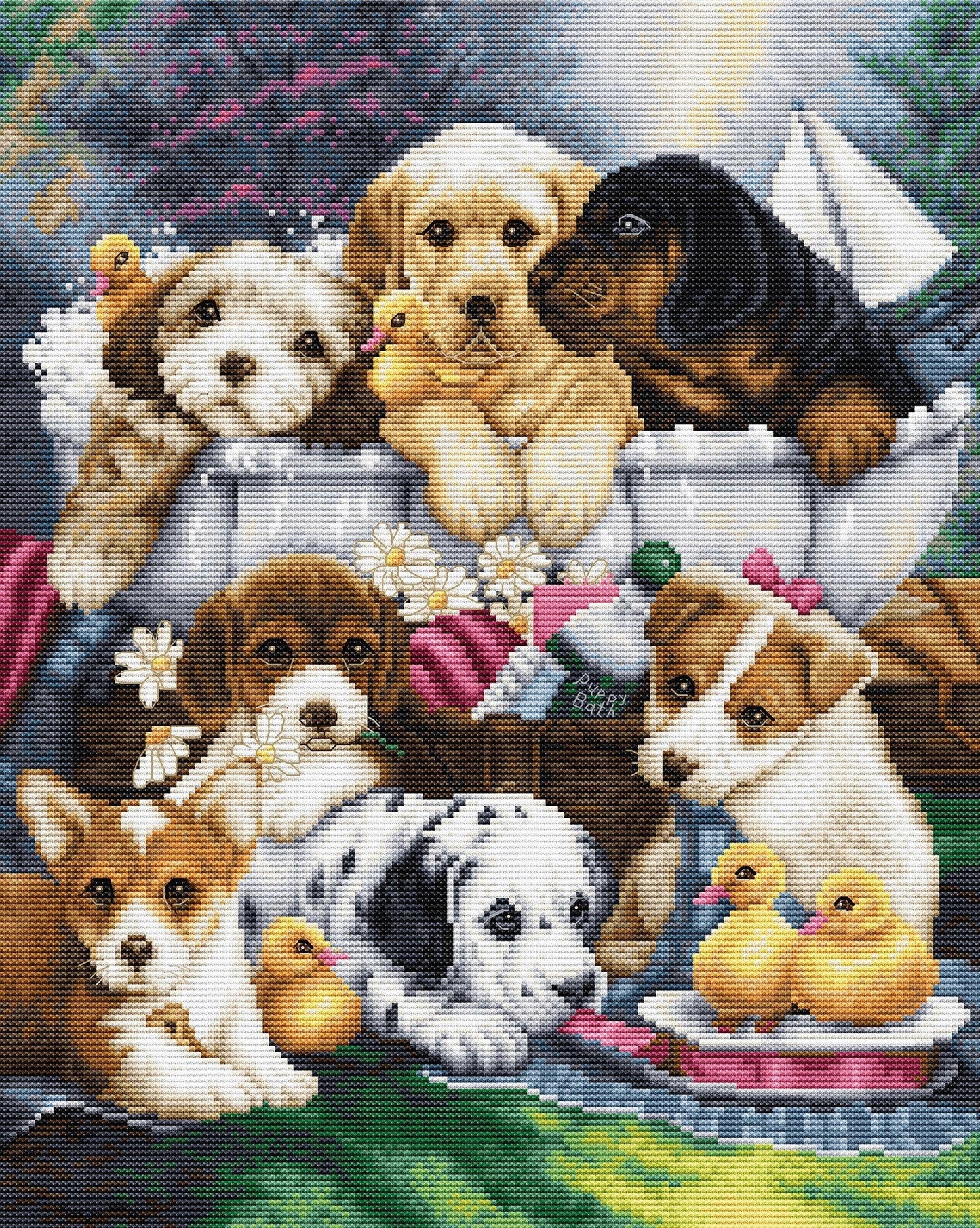 Bath Time Pups ~ Cross Stitch Kit ~ Luca S