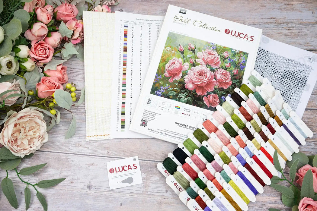 The Roses Garden Cross Stitch Kit ~ Luca S GOLD