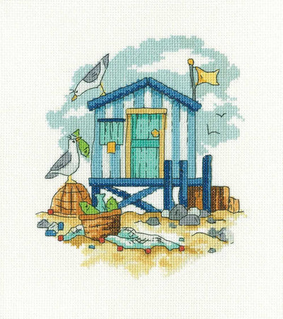 Blue Beach Hut Cross Stitch Kit Heritage Crafts
