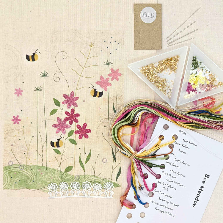 Beaks and Bobbins Bee Meadow Textile Art Embroidery  Kit