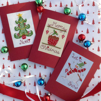 Nia Cross Stitch -  Set of 3 Christmas Cards, Snowman, Cake and Tree Cross Stitch Kit