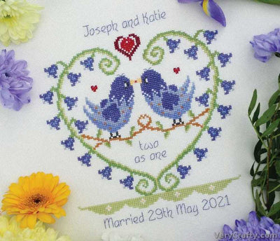 Nia Cross Stitch - Bluebell Heart Wedding Sampler Cross Stitch Kit