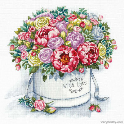 Peonies in a Hat Box Cross Stitch Kit ~ PANNA