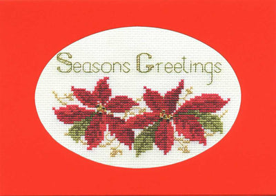 Christmas Card - Poinsettias Cross Stitch Kit by Derwentwater