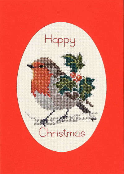 Christmas Card - Holly And Robin Cross Stitch Kit by Derwentwater