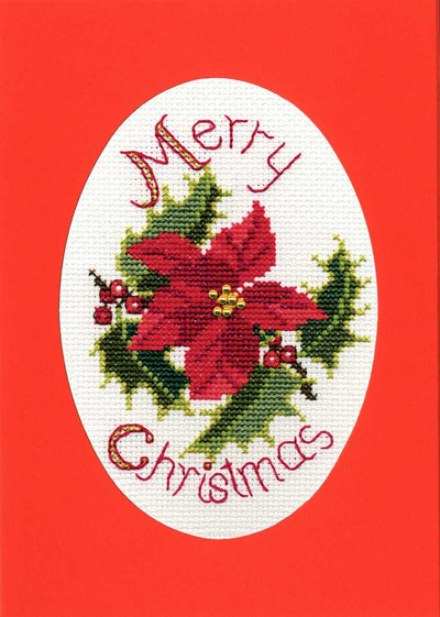 Christmas Card - Poinsettia And Holly Cross Stitch Kit by Derwentwater