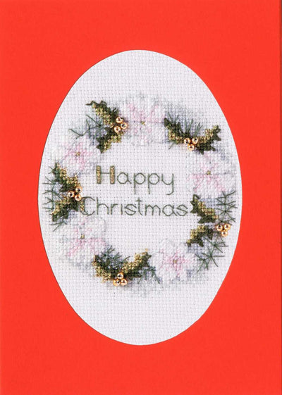 Christmas Card - Golden Wreath Cross Stitch Kit by Derwentwater