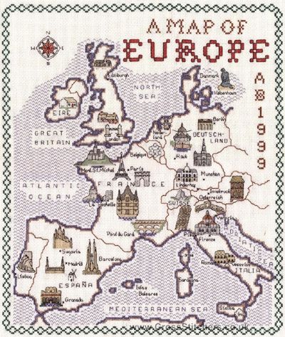 Map Of Europe Cross Stitch Kit  - Classic Embroidery
