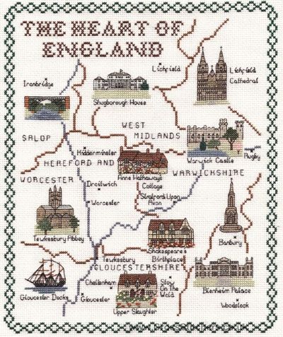 Heart of England Map Cross Stitch Kit - Classic Embroidery