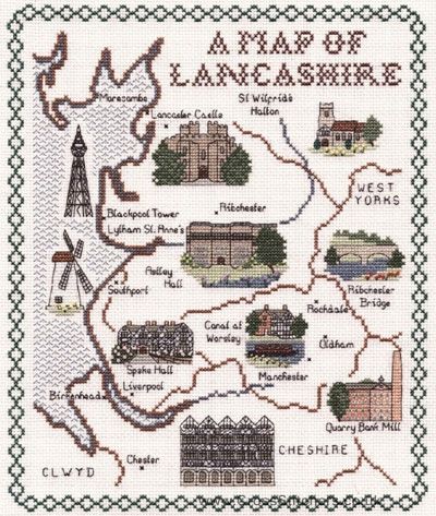 Map of Lancashire Cross Stitch Kit - Classic Embroidery