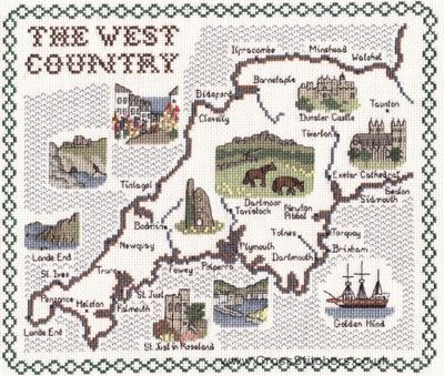 West Country Map Cross Stitch Kit - Classic Embroidery