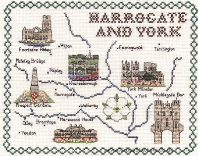 Harrogate & York Map Cross Stitch Kit - Classic Embroidery