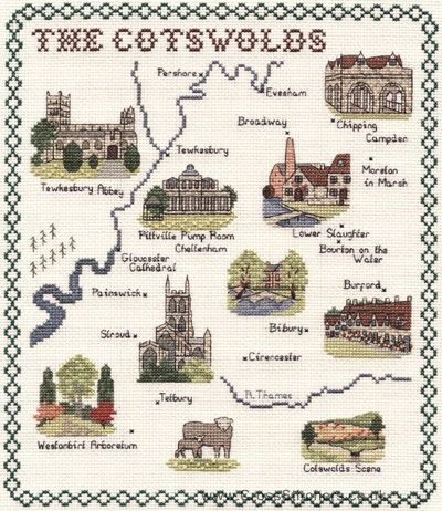 Cotswolds Map Cross Stitch Kit - Classic Embroidery