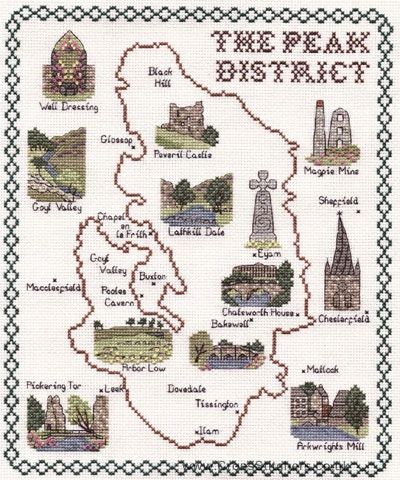 The Peak District Map Cross Stitch Kit - Classic Embroidery