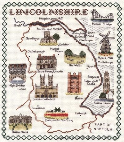 Lincolnshire County Map Cross Stitch Kit - Classic Embroidery (Evenweave)
