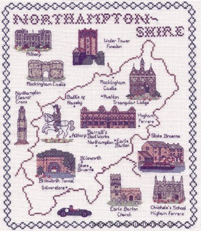 Northamptonshire Map Cross Stitch Kit - Classic Embroidery
