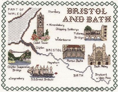 Bristol & Bath Map Cross Stitch Kit - Classic Embroidery